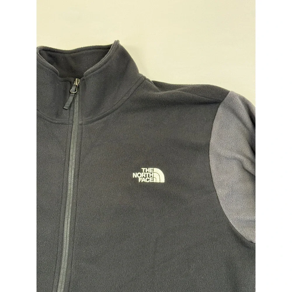 The North Face Men's Medium‎ Full Zip Fleece Jacket Black Grey Embroidered Logo